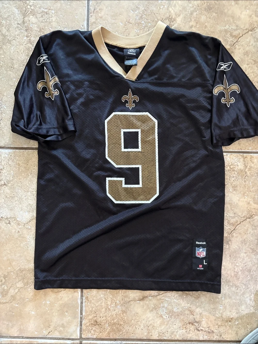 Reebok Black and Gold #9 Brees Football Jersey